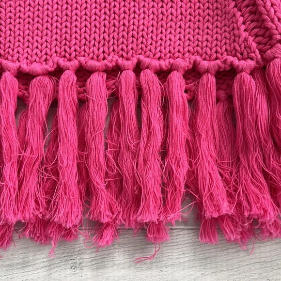 JS71 Hot Pink Fringe Braided Knit Sleeveless Sweater - Picture 2 of 5